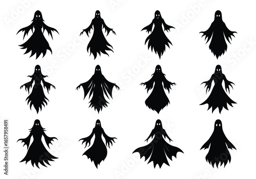 Collection of Spooky Ghost Silhouettes for Halloween Decorations and Graphic Design Elements