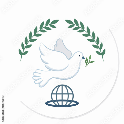 Dove of Peace with Olive Branch and Globe Icon Illustration