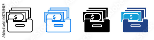 Cash icon set multiple style collection