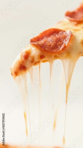 food photo close-up pizza slice slowly rises up with melted cheese