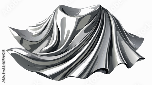 Vector art of shiny silver fabric draped and folded