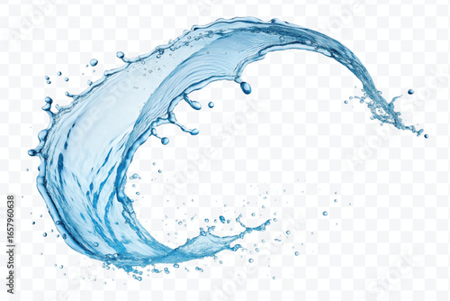 realistic 3d smooth and clean water splash in mid air cut and curve style isolated on transparent background	