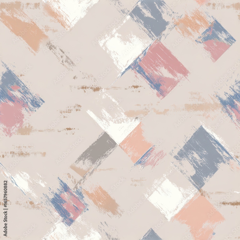 Obraz premium Abstract Pastel Geometric Pattern with Brush Strokes in Soft Colors.