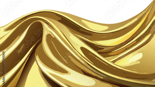 Vector art of golden silk fabric flowing in waves