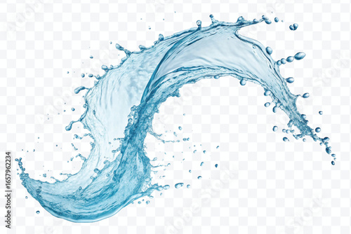 realistic 3d smooth and clean water splash in mid air cut and curve style isolated on transparent background	
