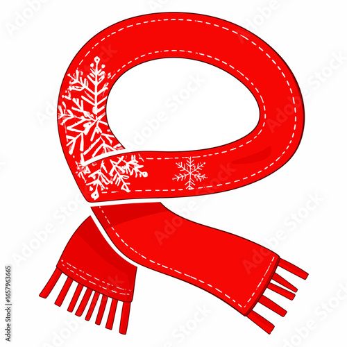 Festive Red Winter Scarf with White Snowflake Embellishments and Fringes
