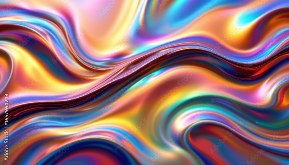 Obraz premium create a vibrant and abstract image featuring a metallic iridescent fluid background that transitions from dark to light in wavy patterns