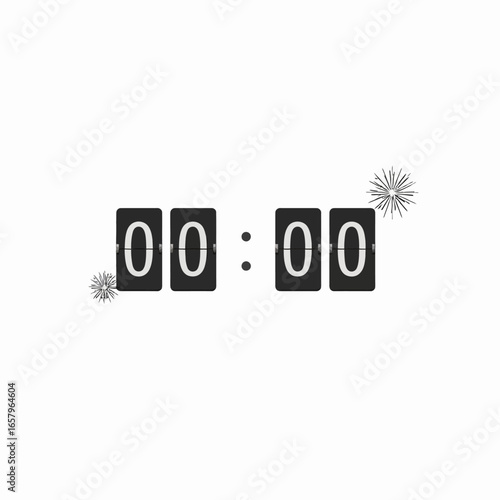 Flip-Clock Countdown Timer Showing 00:00 with Fireworks