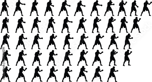 Wallpaper Mural Boxer silhouette icon set with 36 black fighting poses arranged in a dynamic triangular layout Torontodigital.ca
