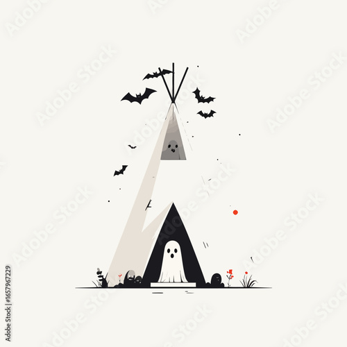 Halloween Teepee with Ghost and Bats