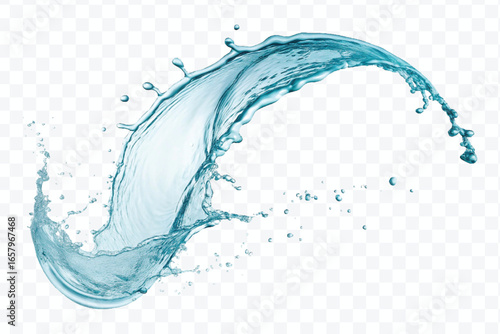 realistic 3d smooth and clean water splash in mid air cut and curve style isolated on transparent background	