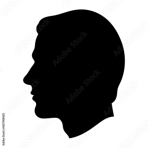 Black silhouette of a man's head in profile, facing the left