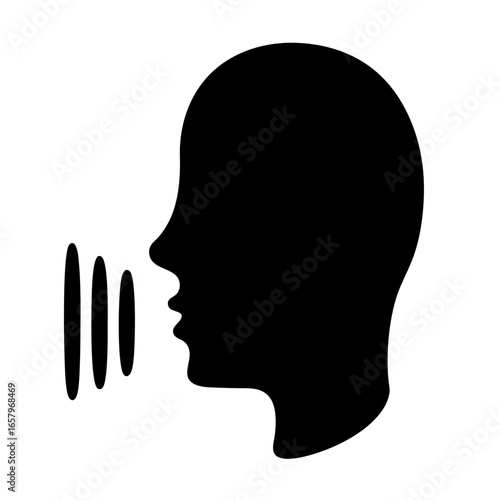 Silhouette of a person speaking with symbolic representation of sound waves