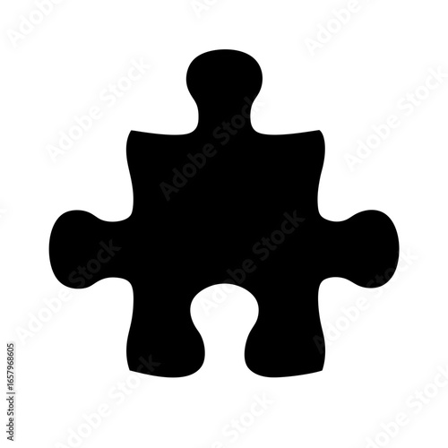 Single black puzzle piece representing unity, teamwork, and problem solving efforts