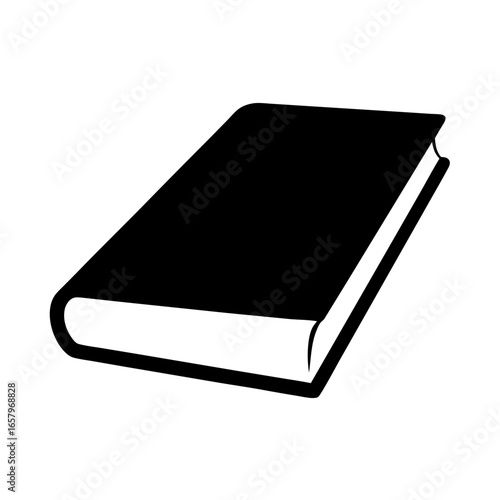 Illustration of a closed hardcover book with black cover and white pages