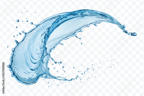 realistic 3d smooth and clean water splash in mid air cut and curve style isolated on transparent background	