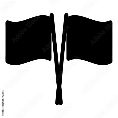 Two black flags on poles representing a symbol of conflict or victory