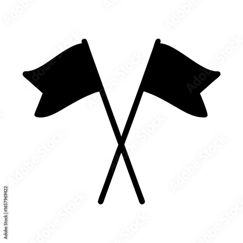 Two crossed black flags flapping in the wind on white background illustration
