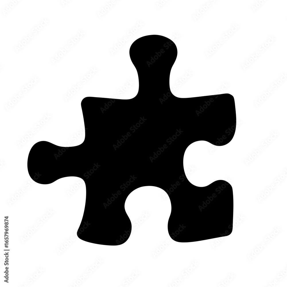 Fototapeta premium A single black jigsaw puzzle piece on a white background image