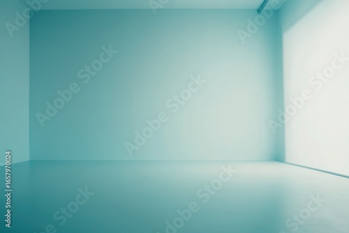 Minimalist Interior Space with Soft Blue Wall and Natural Light