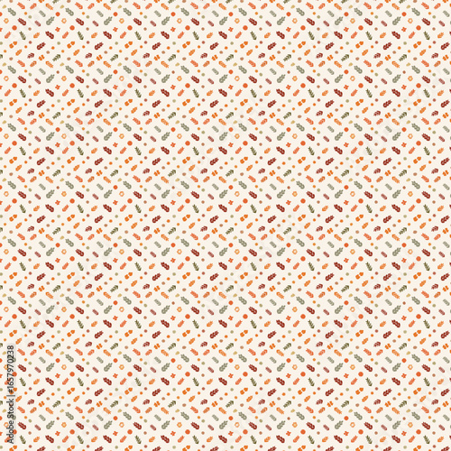 pattern featuring tiny floral motifs with leaves, scattered placement , zigzag stripe elements , cream background with earthy