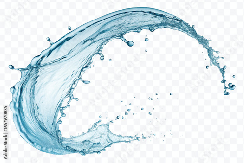 realistic 3d smooth and clean water splash in mid air cut and curve style isolated on transparent background	