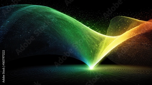 A vibrant, colorful design featuring flowing, interconnected lines, creating a dynamic, abstract representation of energy and movement.