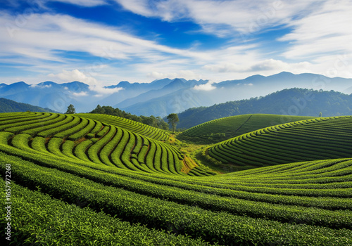 Green Terraced Tea Plantation