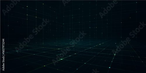 Blue digital technology background with futuristic binary code lines and abstract light patterns