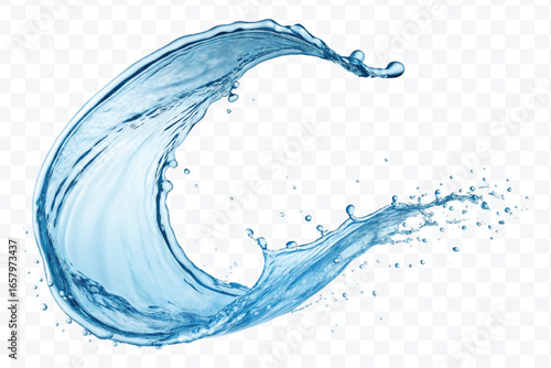 realistic 3d smooth and clean water splash in mid air cut and curve style isolated on transparent background	