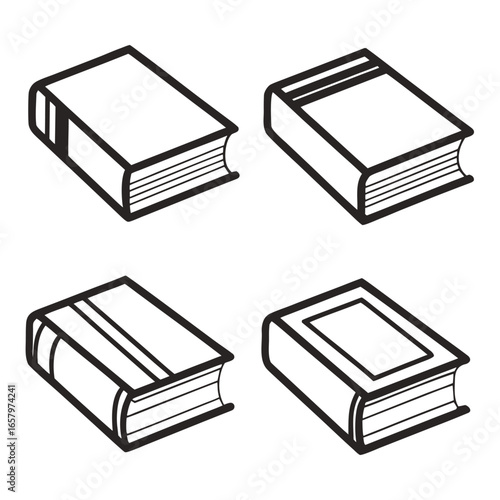 Four Isometric Outline Books On White Background Keywords: book, books, open book, closed book