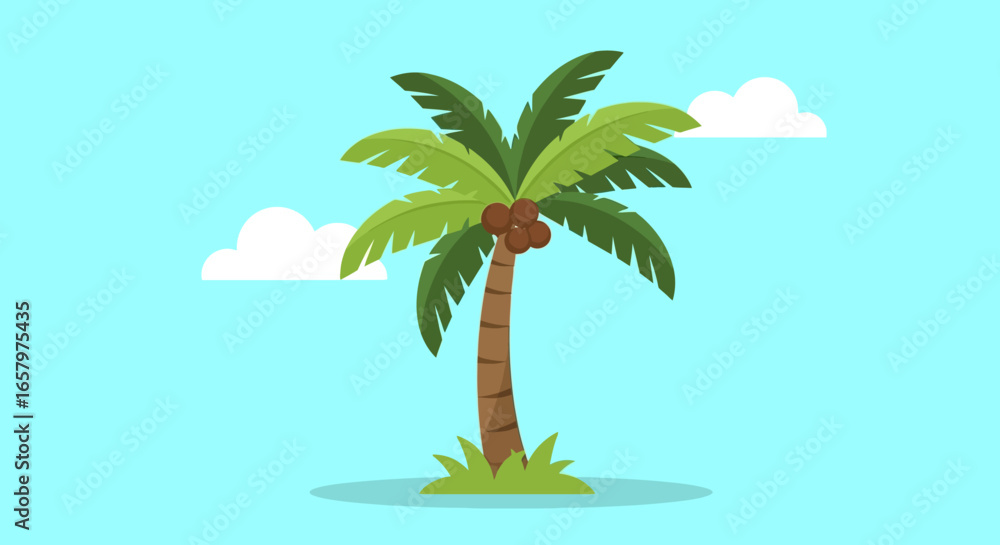 Obraz premium Palm Tree with Coconuts and Clouds Vector