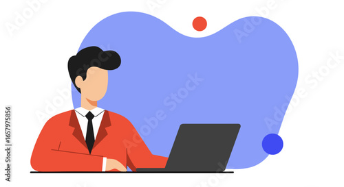 Professional businessman in a suit working diligently on his laptop. Ideal for concepts of online communication, remote work, or corporate technology.