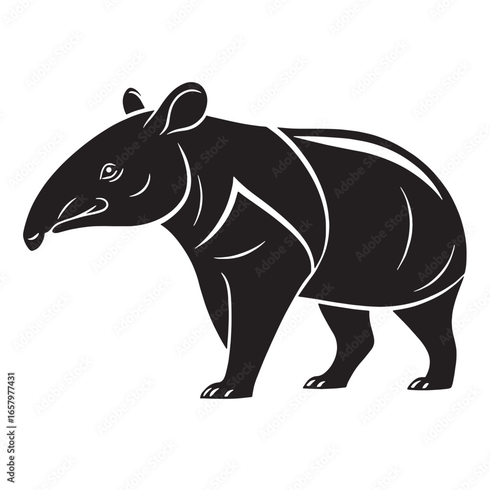 Fototapeta premium black tapir Silhouette Vector, High Quality Illustration on White Background