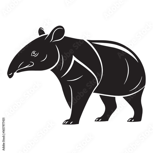 black tapir Silhouette Vector, High Quality Illustration on White Background
