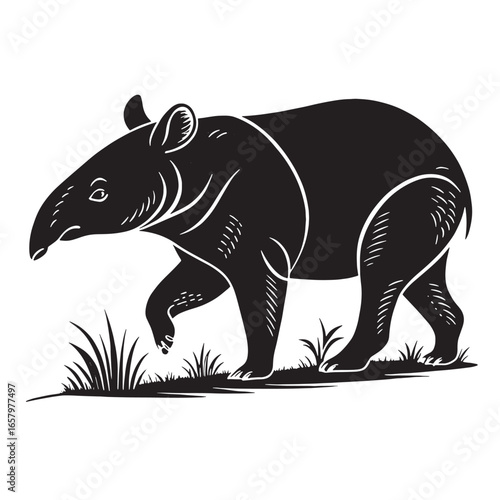 black tapir Silhouette Vector, High Quality Illustration on White Background