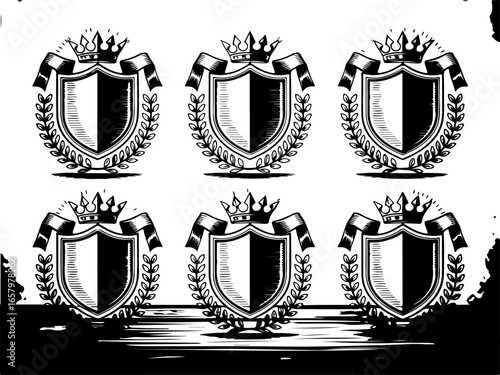 Heraldic Shield Emblems shield, coat of arms, emblem, heraldry, crest, crown vector bundle