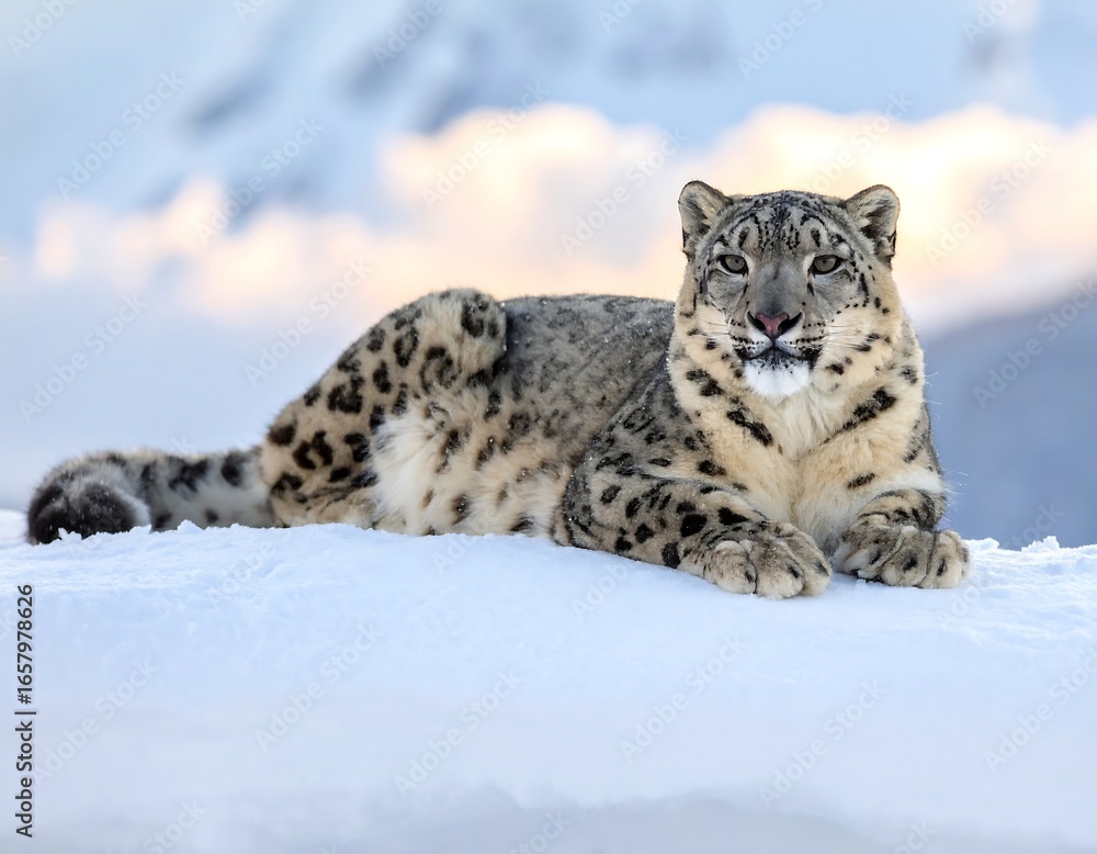 Fototapeta premium Snow leopard in snowy mountains