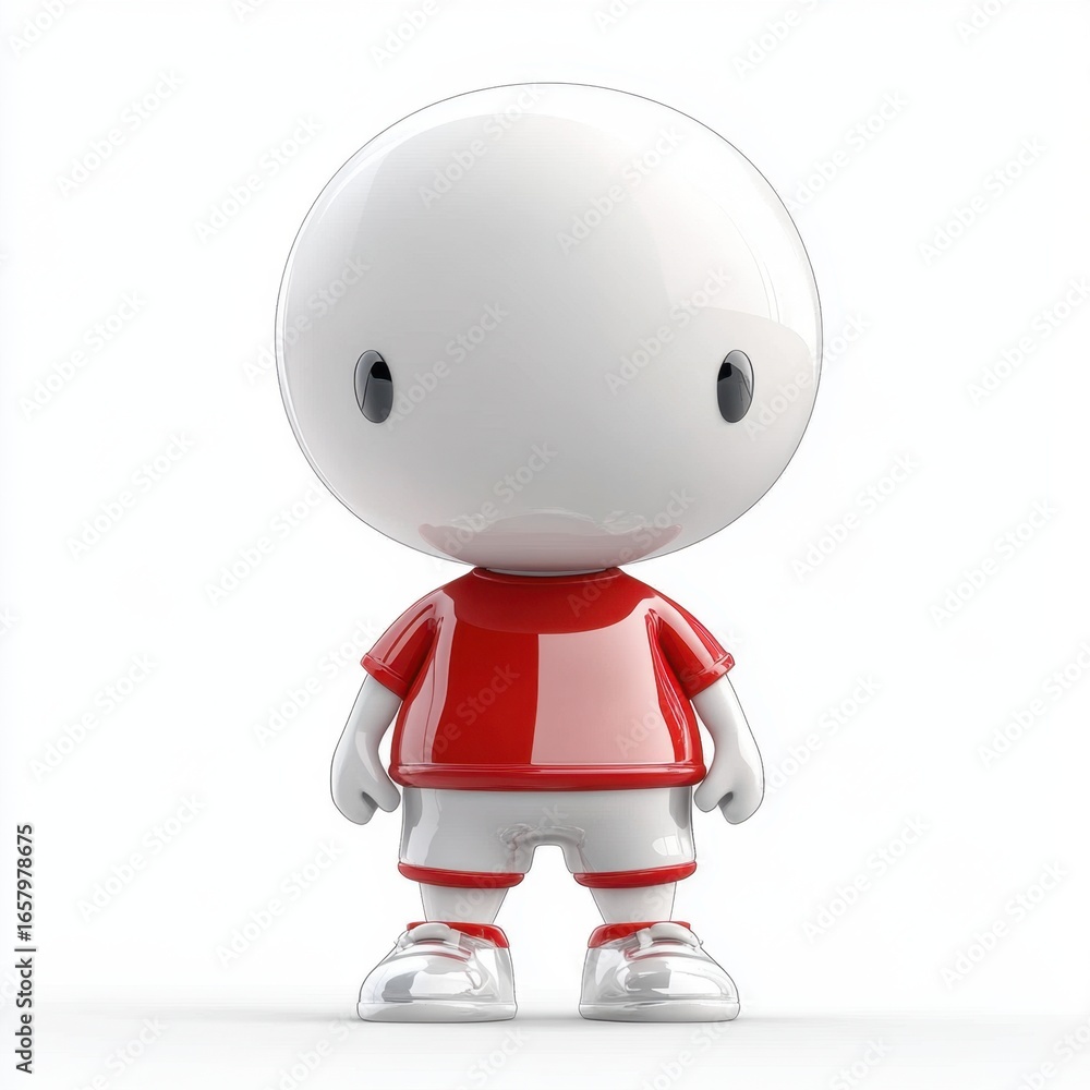 Fototapeta premium Cute Cartoon Character in Red Sports Outfit on White Background