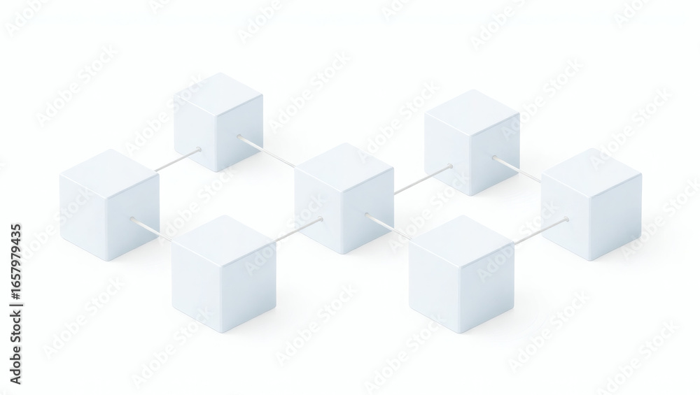 Obraz premium Abstract Blockchain Interconnected Blocks Isolated White