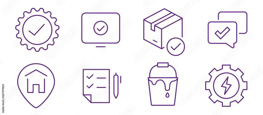 Collection of simple icons representing approval, tasks, delivery, and services. Collection of simple icons representing approval, tasks, delivery, and services.