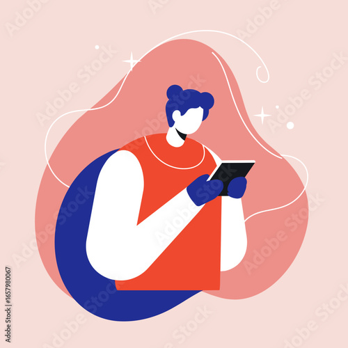 An illustration of a person engaged with a digital tablet, symbolizing online communication, remote work, or modern digital lifestyle activities.