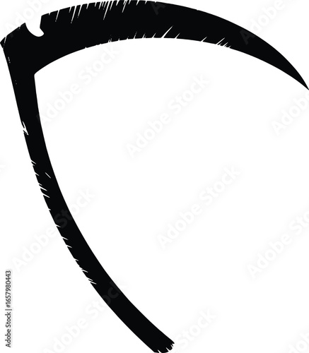 Black silhouette of a grim reaper scythe on a white background