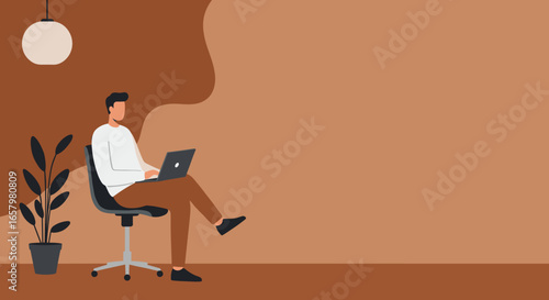 Man working remotely on laptop at home or office, showcasing productivity, online learning, and flexible work. Ideal for business and lifestyle concepts.