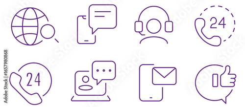Collection of digital communication and support icons for online customer service