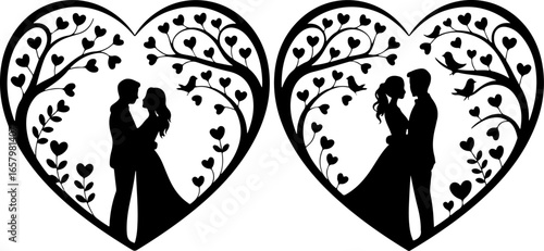 Romantic Couples in Heart love, Tree vector bundle