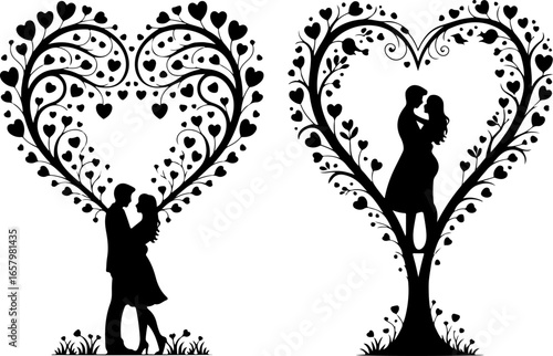 Romantic Couples in Heart love, Tree vector bundle
