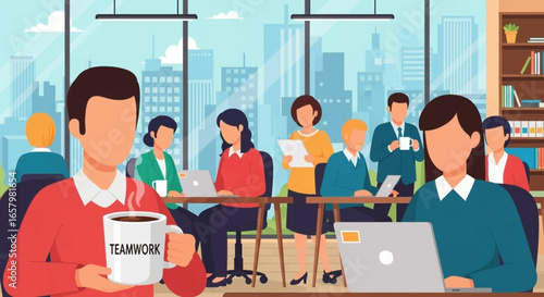 Diverse professionals collaborate in a vibrant, modern office, fostering teamwork and productivity. Ideal for business, corporate, and lifestyle concepts.