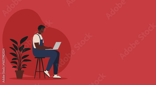 Young man working remotely on laptop, representing online education, freelance work, and modern connectivity. Ideal for business and lifestyle concepts.