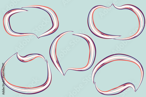 blue coral pink abstract freehand outline speech bubbles set